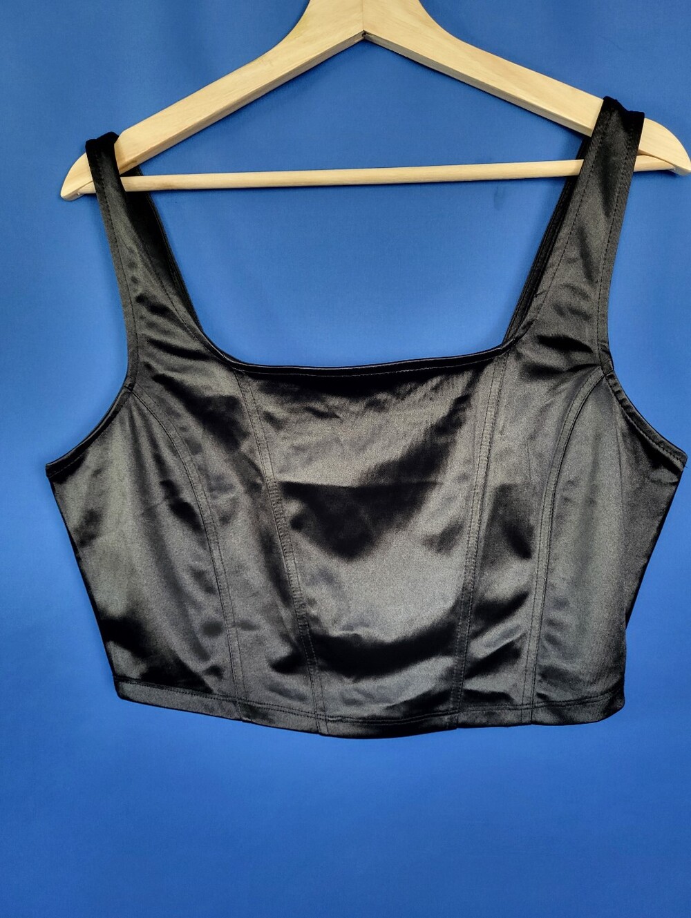 Wet Seal Corset Top XL Black Satin NWT Goth Club 90s Y2K Stretch